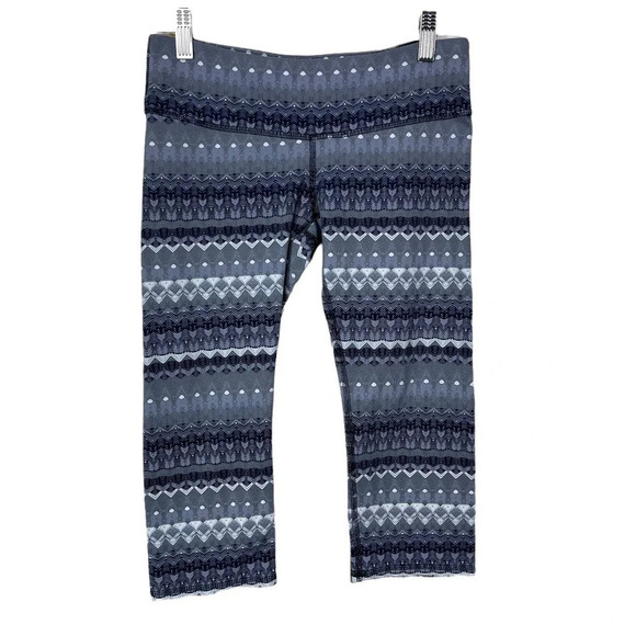 Alo Yoga Cropped Leggings Fair Isle Geometric Print Stretch Gray Size Small - Picture 1 of 9